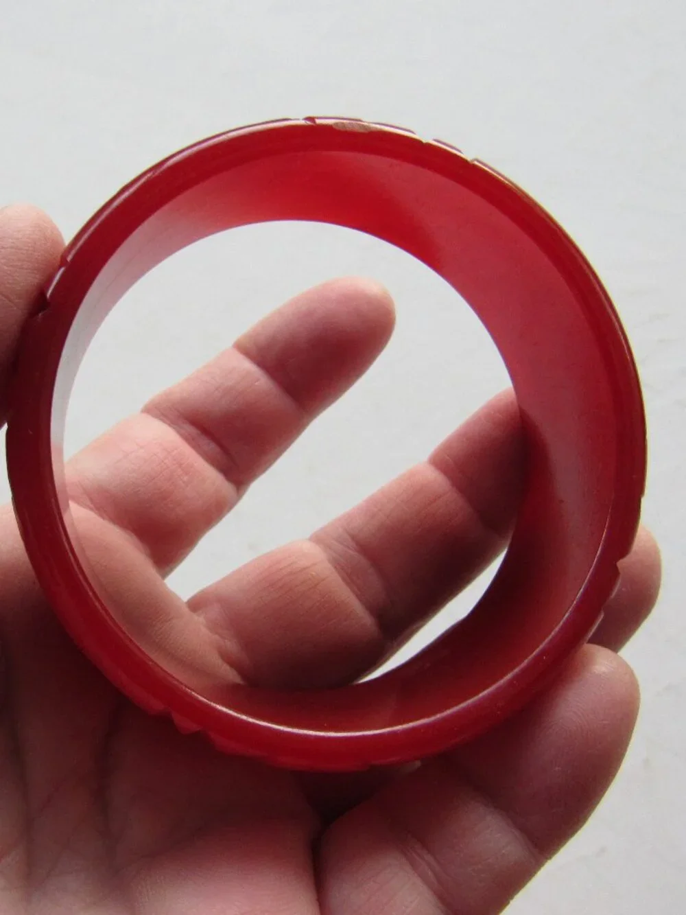 Cherry Red Semi Translucent Carved BAKELITE Bangle Tested